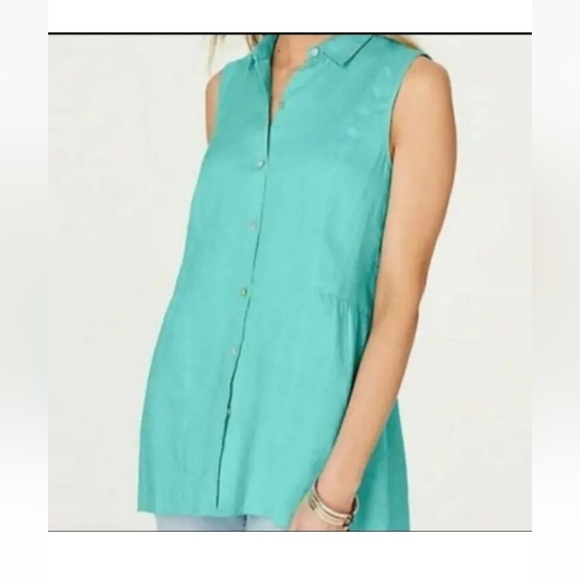 J. Jill Love Linen Sleeveless Button Down Blouse. Light Turquoise. XS. EUC - Picture 1 of 8
